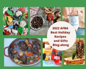 photo collage with Christmas cookies, candy canes, a wine tumbler, pot roast, infused vodka and cocktails, and bacon